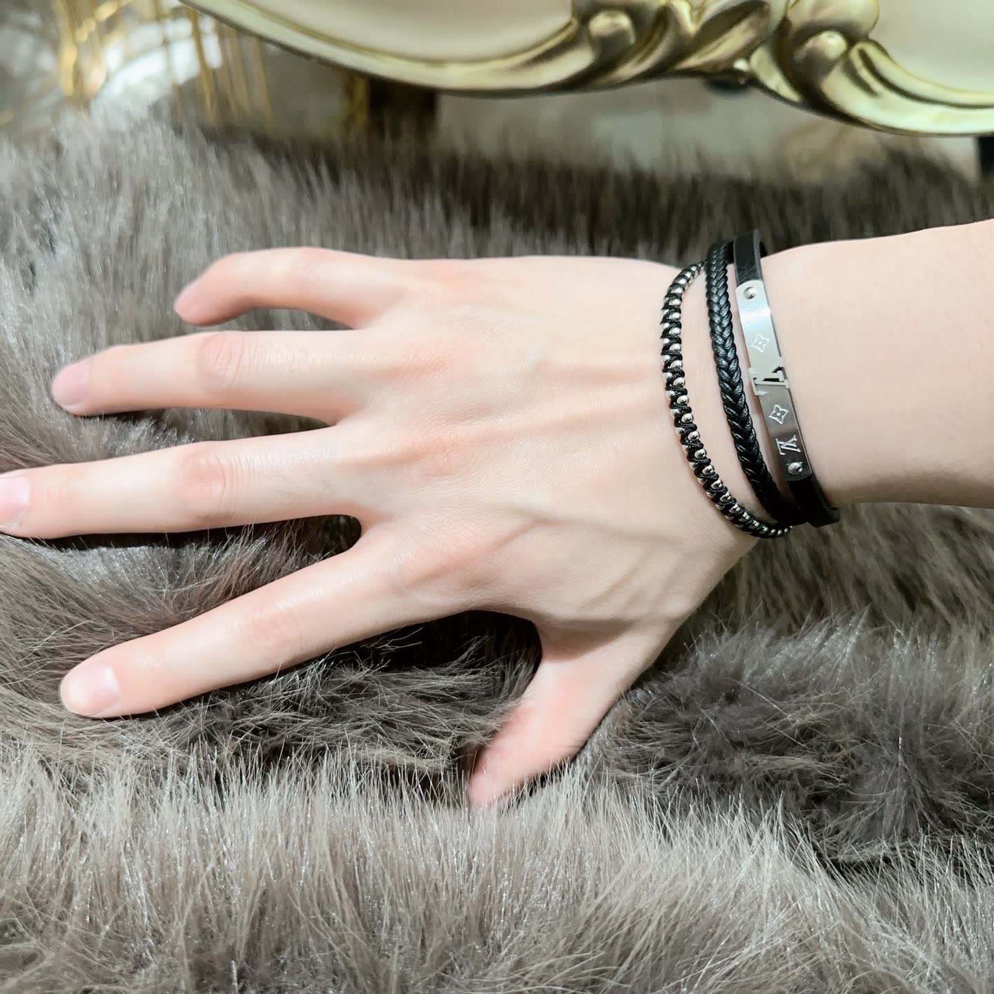 Louis Vuitton Leather & Metal Bracelet Set